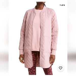 Zella Longline Water Resistant Quilted Bomber Jacket In Pink Beauty M